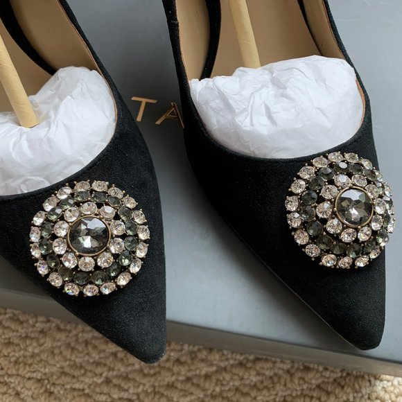 Ann Taylor Jeweled-Brooch Suede Pump, Black - Picture 5 of 8